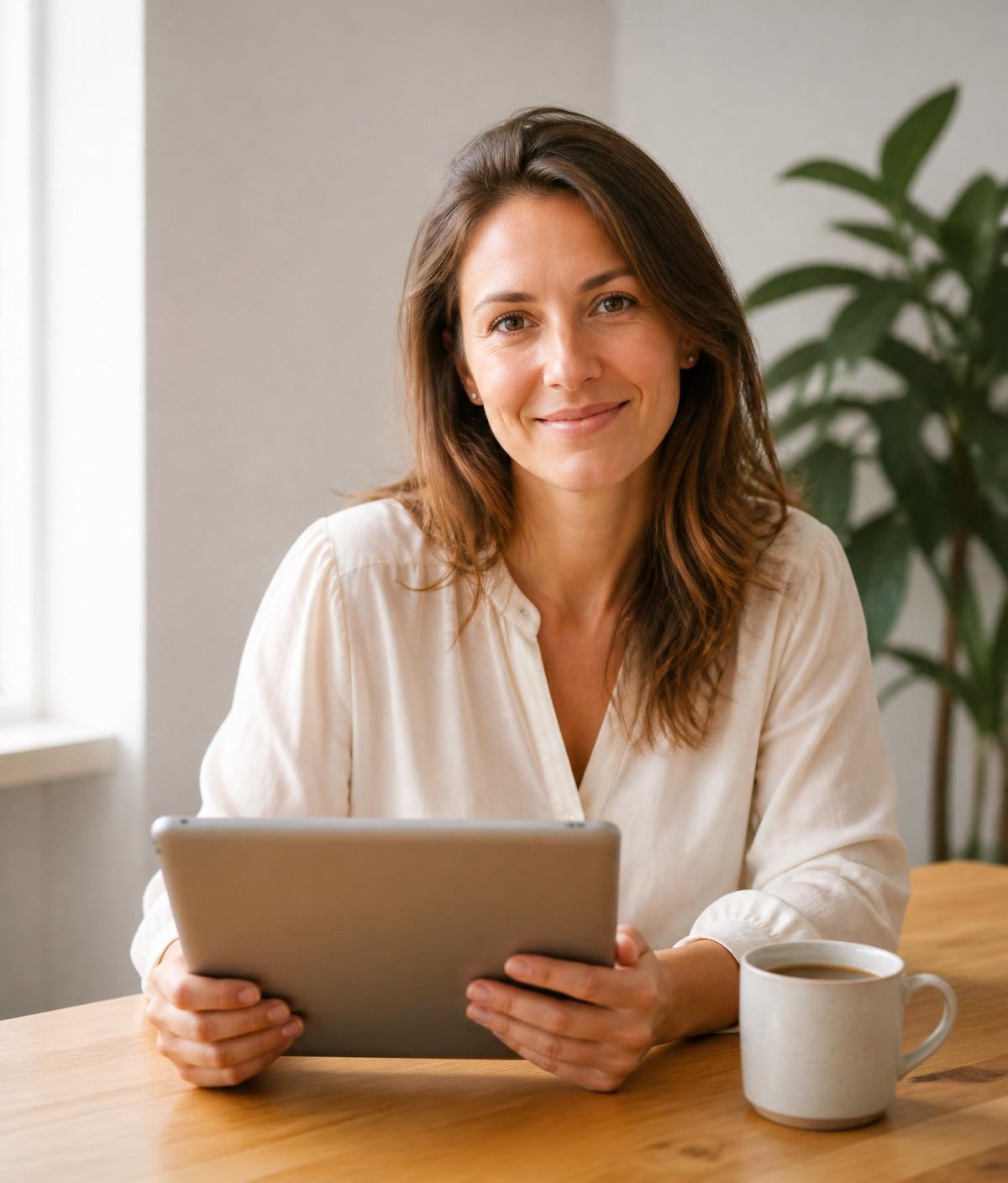 Conseillère Primaly indépendante souriante à son bureau