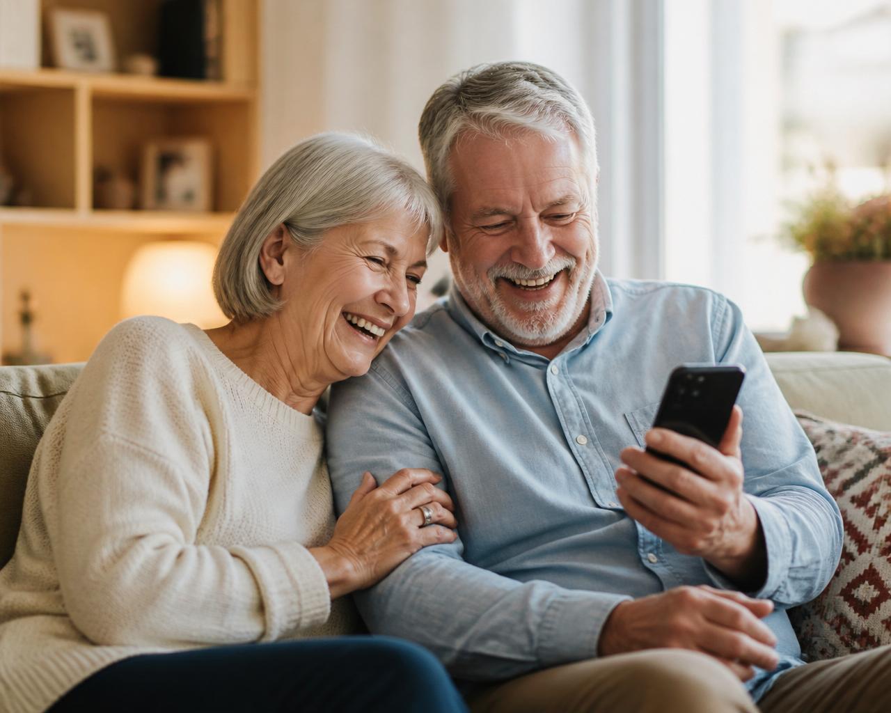 Couple suisse senior consultant son analyse Primaly sur smartphone
